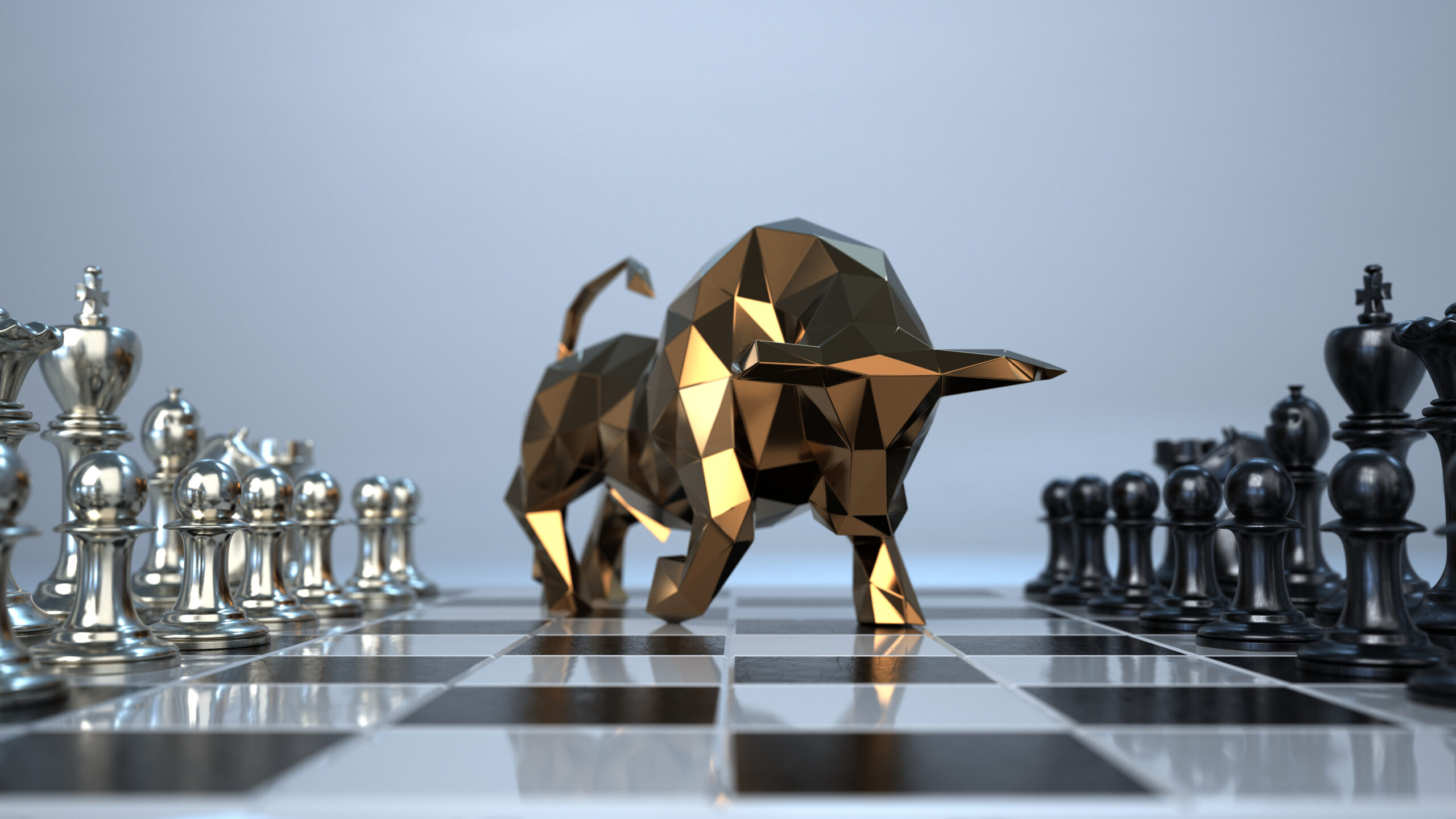 Successful,Investment,Strategy,,The,Bull,Statue,On,The,Chess,Board.